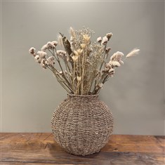 Large Woven Seagrass Spherical Pot Vase